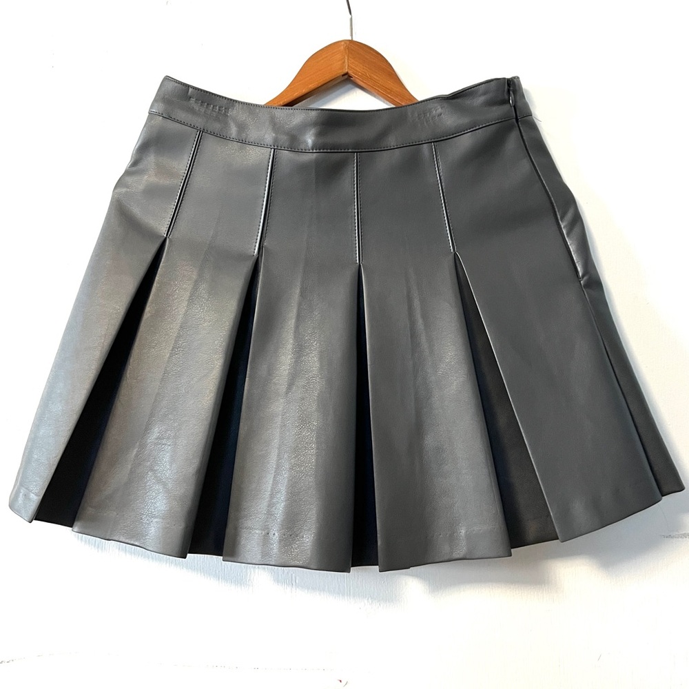 Oak and Fort Pleather Mini Skirt Pleated Grey Kilt Style